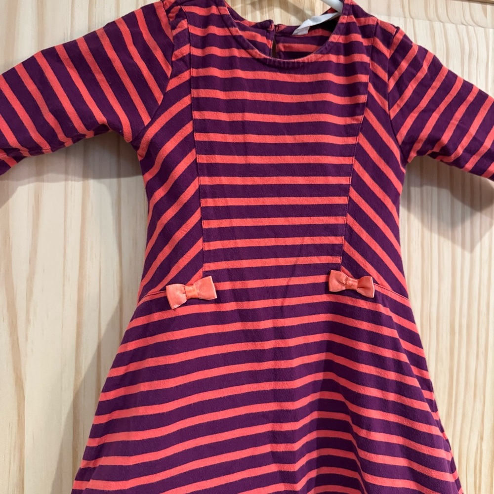 Beebas Girls Striped Long Sleeve Cotton Dress Purple Orange Bows Size 3T 98cm